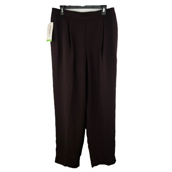 Liz Claiborne Sz 14 Brown Polyester Lined Slacks Pleated Classic Solid - Picture 2 of 9